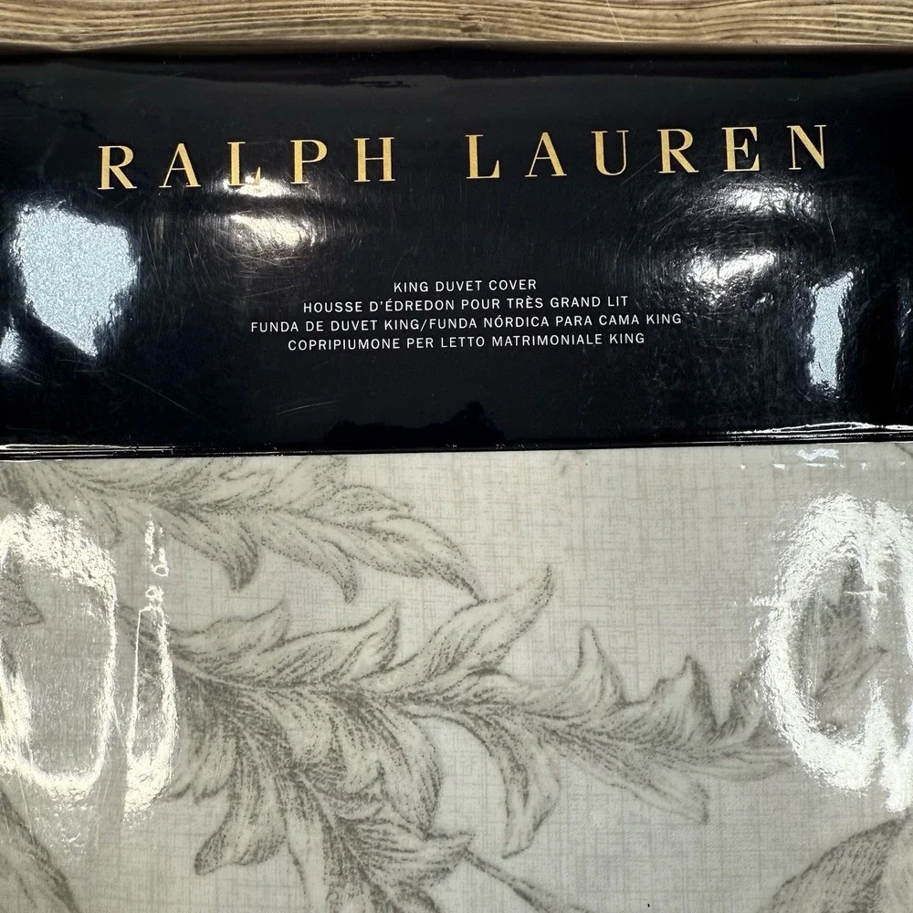 Ralph Lauren Genevieve‎ Floral King Duvet Cover 100% Cotton Sateen Gray NWT $430